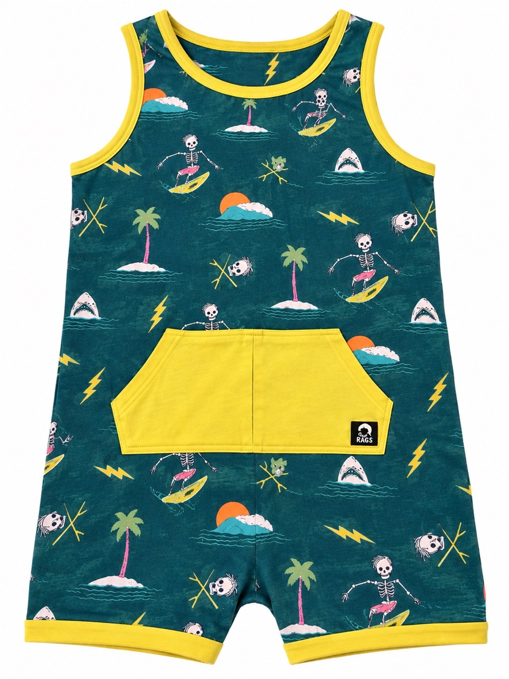 RAGS Skeleton Surfer Short Romper Size 2T